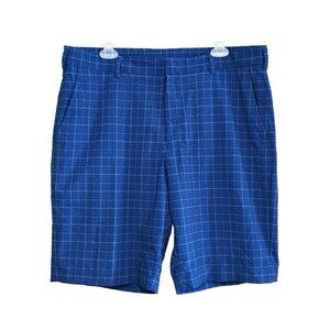 Walter Hagen Mens Plaid Golf Shorts Blue Lightweight Polyester Size 36